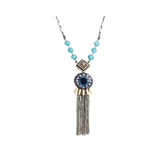 ZOË + SYD Color Treated Blue Jade Pendant with Tassel, Womens