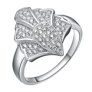 Fashionable Sliver Clear With Cubic Zirconia Leaf Womens Ring(1 Pc)