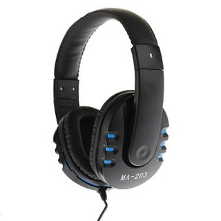 Ma 203 3.5mm Stereo Bass Wire Control Computer Headphone with Built in Mic for /4 Cellphone PC(Black)