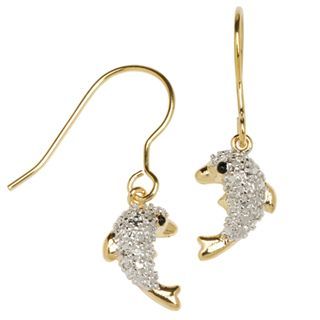 Bridge Jewelry Diamond Accent Dolphin Earrings, Gold