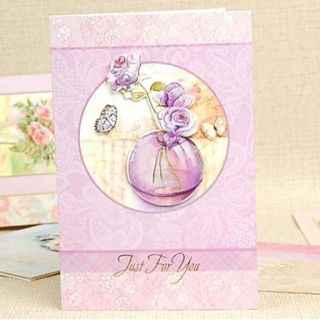 Lilac FlowerButterfly Design Vertical Side Fold Greeting Card