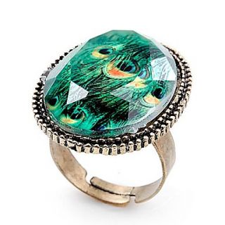 Womens Peacock Feather Style Green Plastic Stone Ring