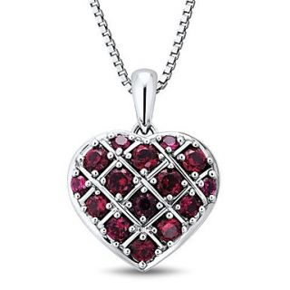 Classic Sterling Silver Platinum Plated with Created Ruby Womens Necklace