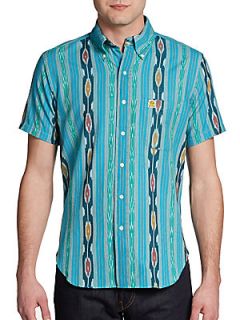 Printed Short Sleeve Woven Shirt   Turquoise