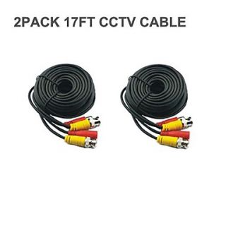 2 PACK BNC Cable 17FT Power Video Plug and Play Cable for CCTV Camera System Security