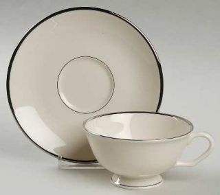 Edgerton Classic Off White (Plattrim) Footed Cup & Saucer Set, Fine China Dinner