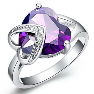 Elegant Sliver With Cubic Zirconia Heart Womens Ring(Purple,Red)(1 Pc)