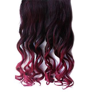 16 Inch Clip in Synthetic Black and Red Gradient Wavy Hair Extensions with 5 Clips