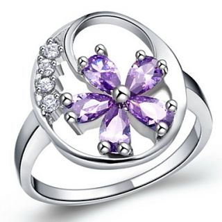 Fashionable Sliver Purple With Cubic Zirconia Flower Womens Ring(1 Pc)