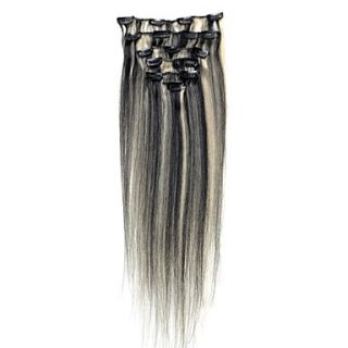 18 Inch #2/613 Mixed Black and Blonde 7 Pcs Human Hair Silky Straight Clips in Hair Extensions