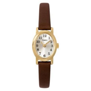 Timex Womens Oval Case with Mother of Pearl Dial and Brown Leather Strap  
