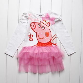 Girls O Neck Bow Peppa Pig 100% Cotton Long Sleeve Princess Dress