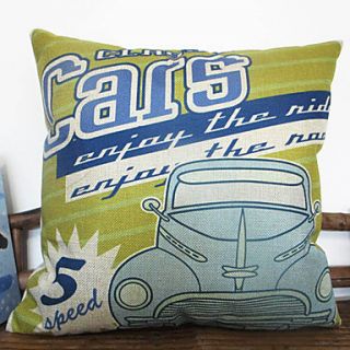 Car Poster Pattern Green Decorative Pillow Cover