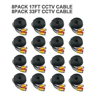 8 PACK 17FT 8 PACK 33FT BNC Cable Power Video Plug and Play Cable for CCTV Camera System Security