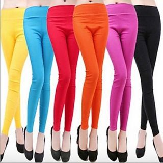 Womens Solid Neon Color Pencil High Waist Pants