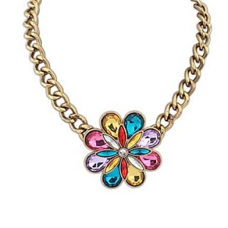 Womnes Bohemia Ethnic Style (Flower) Acrylic Pendant Thick Chain Statement Necklace (More Color) (1 pc)
