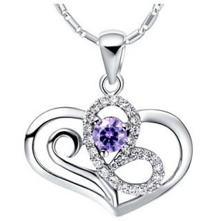 Elegant Heart Shape Silvery Alloy Womens Necklace(1 Pc)(Purple,White)