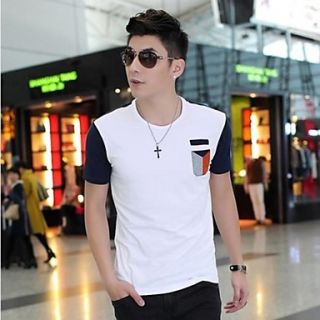 Mens Round Neck Casual Short Sleeve Contrast Color T shirt(Acc Not Included)