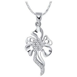 GracefulFlower Shape Silvery Alloy Womens Necklace With Rhinestone(1 Pc)