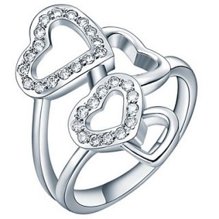 Fashionable Sliver Clear With Cubic Zirconia Hollow Heart Womens Ring(1 Pc)