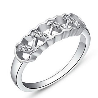Stylish Sliver Clear With Cubic Zirconia Hollow Womens Ring(1 Pc)