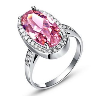 Sweet Sliver Pink With Cubic Zirconia Oval Womens Ring(1 Pc)