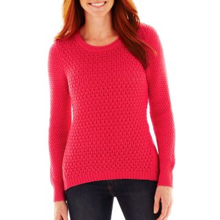 LIZ CLAIBORNE Long Sleeve Crewneck Sweater, Raspberry, Womens