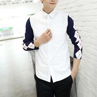 Mens Han Edition Color Matching Long Sleeve Shirt