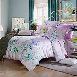 Duvet Cover Set,4 Piece Reactive Print Silky Country Botanical Floral Abstract