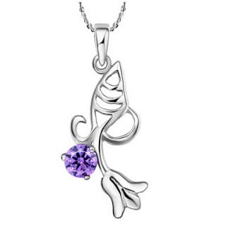 Elegant Fish Womens Slivery Alloy Necklace(1 Pc)(Purple,White)