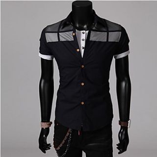 Mens Casual Fashion Stand Collar Contrast Color Short Sleeve Shirt