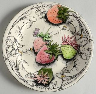 Gien Fraises En Folie Salad Plate, Fine China Dinnerware   Strawberries, Black G