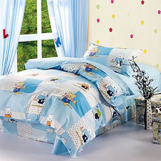 Duvet Cover,3 Piece Cotton Cartoon Bears Plaid