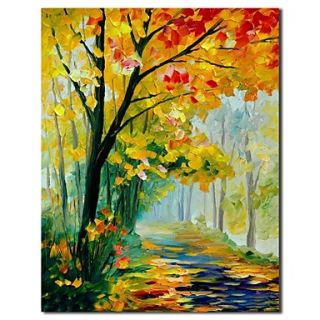Hand Painted Oil Painting Landscape Autumn Road with Stretched Frame