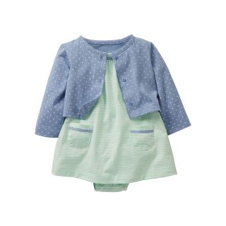 Carters Striped 2 pc. Bodysuit Dress and Cardigan   Girls newborn 24m, Blue,