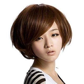 Capless Short Straight Hair Light Brown Synthetic Side Bang Wigs