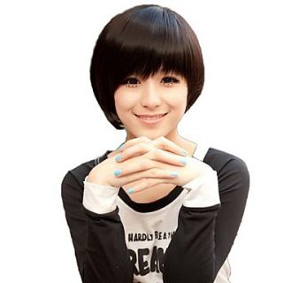 Capless Short Straight Hair Light Brown Stylish Synthetic Full Bang Wigs