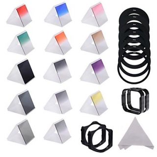 Resin Graduated Neutral Density ND Color Filter Kit Ring Adapter Cleaning Cloth (1 Set 26PCS)