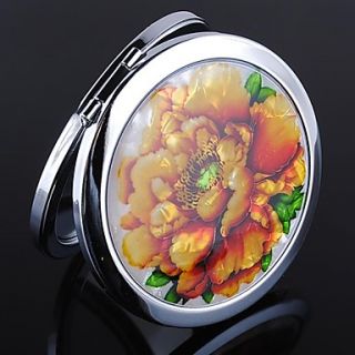 Peony Pattern Round Stainless Steel Compact Mirror Favor