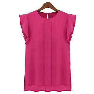 VS Style Womens Slim Fit Chiffon Short Sleeve Round Collar Shirt(Fuchsia)