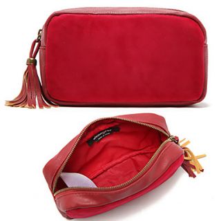 Wine Red PU Frosted Tassels Clutch Cosmetic Bag Makeup Storage Bag