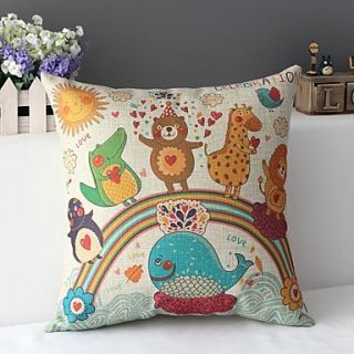 Lovely Cartoon Paty with Animals Over the Rainbow Decorative Pillow Cover