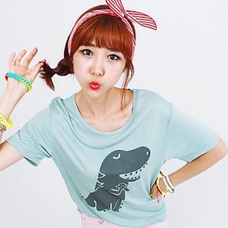 [Pashong] Womens Round Collar Oversized T Shirt with Dinosaur Print