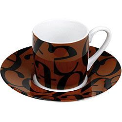 Konitz Espressos Script Collage Black/ Brown Cups And Saucers (set Of 4)