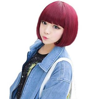 Capless Girls Lovely Full Bang Synthetic Stylish Red Wine Short Wavy Wigs