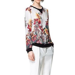 Womens Printed Chiffon Blouse with Round Colar