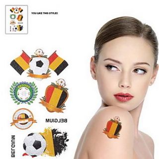 2PCS Football Pattern Belgium World Cup Waterproof Tattoo Body Temporary Glitter Stickers