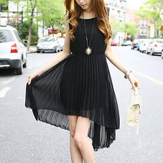 Womens Korean Style Irregular Slim Solid Color Chiffon Dress