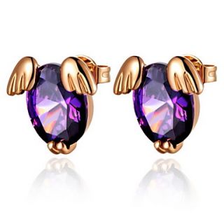 Elegant Gold Or Silver Plated With Purple Cubic Zirconia Wings Womens Earrings(More Colors)