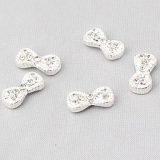 1PCS Silver 3D Alloy White Diamond Bow Tie Nail Art Decorations